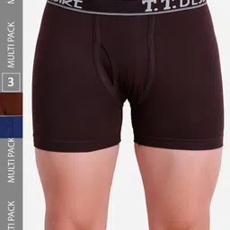 T.T. Men Desire Fl Pure Cotton Trunk Pack of 3 (Rust - D.Brown - Blue)-17