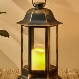 Home Centre Gold-Toned & Brown Lantern Candle Holder-image-93