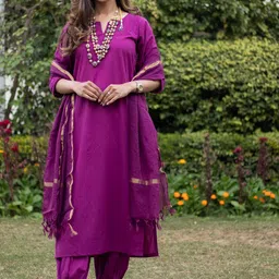 DIMPLE DESIGN STUDIO Notched Neck Pure Cotton Kurta with Salwar & Dupatta-44