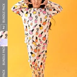 Anthrilo Girls Pack Of 2 Conversational Printed Pure Cotton Night Suit-45