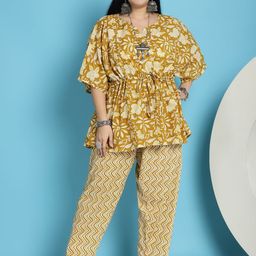 TAG 7Plus Size Floral Printed Pure Cotton Tunic & Palazzos-image-45