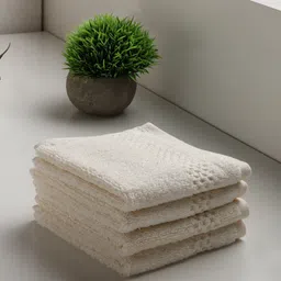 SPACES Set Of 4 Pearl Solid Pure Cotton 450 GSM Light Weight Face Towels-30