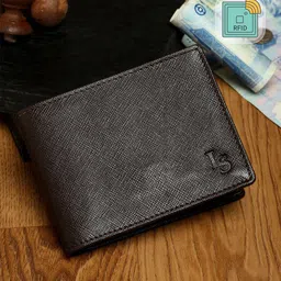 LOUIS STITCH Men Brown Textured Italian Saffiano Leather RFID Two Fold Wallet-image-12