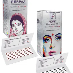 PERPAA Premium Kumkum Set Of 2 Round Stick On Bindi Book - Black & Dark-Maroon-31