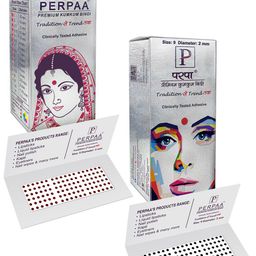 PERPAA Premium Kumkum Set Of 2 Round Stick On Bindi Book - Black & Dark Maroon-18