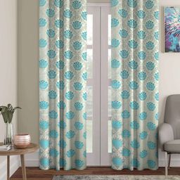 ROMEE Set of 2 Turquoise Blue & SilverToned Ethnic Motifs Room Darkening Long Door Curtain-19