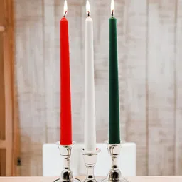 HOSLEY 3 Pieces White & Green Taper Candles Republic Day Special Candles-47