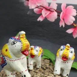 Fashion Bizz Set Of 3 White & Red Textured Elephant Showpieces-0