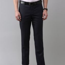 Arrow Men Navy Blue Textured Tailored Fit Formal Trousers-image-56