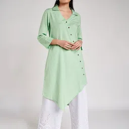 Global Desi Women Green Solid Ecovero Asymmetric Tunic-image-18