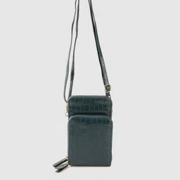 Lino Perros Teal Blue Croc Textured Structured Sling Bag with Detachable Sling Strap-52