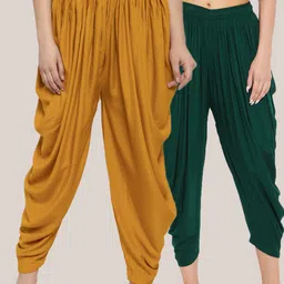 Clora Creation Women Pack Of 2 Yellow & Green Solid Ankle Length Dhoti Pants-image-20