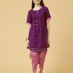 BAESD Girls Ethnic Motifs Printed Tie-Up Neck Straight Gotta Patti Kurta With Dhoti Pant-image-75