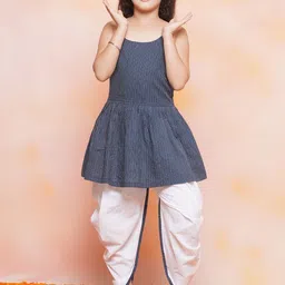 Aj DEZInES Girls Striped A-Line Pure Cotton Kurta with Dhoti Pants-18