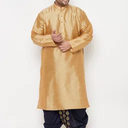 VASTRAMAY Men Plus size  Rose Gold Kurta with  Navy Blue Dhoti Pants-picture-32