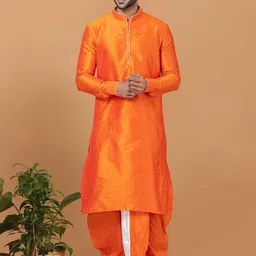 ROOTED LIBAAS Mandarin Collar Dupion Silk Kurta with Dhoti Pants-image-35