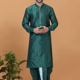 ROOTED LIBAAS Mandarin Collar Dupion Silk Kurta with Dhoti Pants-image-17