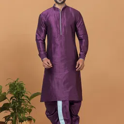 ROOTED LIBAAS Mandarin Collar Dupion Silk Kurta with Dhoti Pants-55