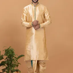 ROOTED LIBAAS Mandarin Collar Silk Straight Kurta with Dhoti Pants-image-79