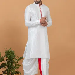 ROOTED LIBAAS Mandarin Collar Dupion Silk Kurta With Dhoti Pants-picture-27