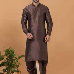 ROOTED LIBAAS Mandarin Collar Straight Dupion Silk Kurta with Dhoti Pants-image-81