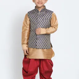 VASTRAMAY Boys Woven Design Mandarin Collar Long Sleeves Kurta with Dhoti Pants-36
