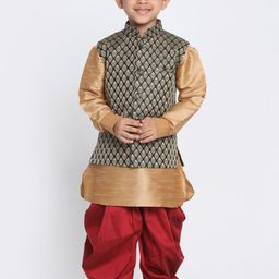 VASTRAMAY Boys Mandarin Collar Regular Straight Kurta with Dhoti Pants-11