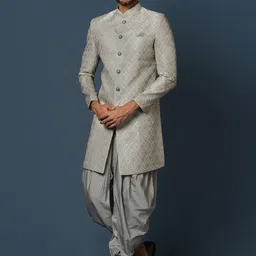 KISAH Self-Design Cotton Sherwani Set-image-44