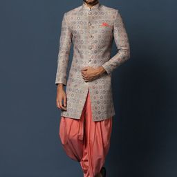 KISAH Self-Design Cotton Sherwani Set-image-46