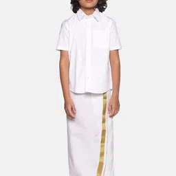 Sethukrishna Boys White Pure Cotton Solid Shirt and Dhoti Set-picture-41