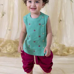 Tiber Taber Infants Floral Embroidered Pure Cotton Regular Kurta with Dhoti Pants-47