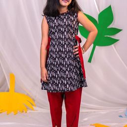VASTRAMAY Girls Ethnic Printed Regular Thread Work Pure Cotton Kurta with Dhoti Pants-image-53