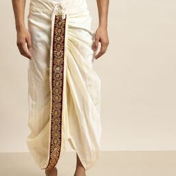 SOJANYA Men Cream-Coloured & Maroon solid Dhoti Pants-picture-6