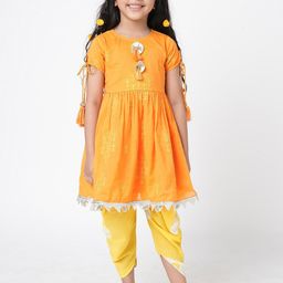 LIL DRAMA Girls Floral Embroidered Regular Pure Cotton Kurta With Dhoti Pants-picture-15