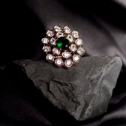 Saraf RS Jewellery Gold-Plated White & Emerald Green American Diamond Studded Handcrafted Finger Ring-49