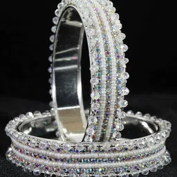NMII Set Of 2 CZ Stone Studded & Beaded Kada Bangles-16
