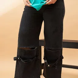 SASSAFRAS Curve Women Plus Size Comfort High-Rise Highly Distressed Stretchable Jeans-image-95