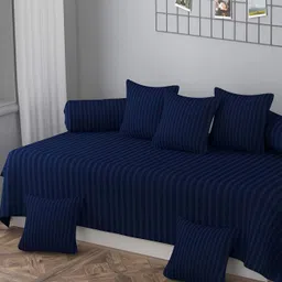 Bajo's Navy Blue 8 Pieces Striped Cotton Diwan Set-image-9