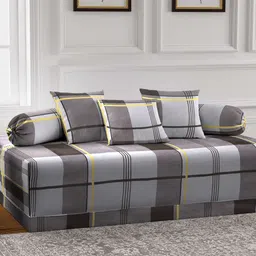 Arrabi Set Of 6 Grey & White Printed Diwan Set-49