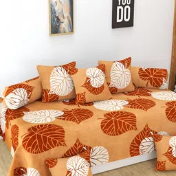 DECOR VATIKA Brown & White 8 Pieces Floral Printed Diwan Set-16
