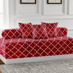 AEROHAVEN Red & White 6 Pieces Printed 210 TC Glace Cotton Diwan Set-57