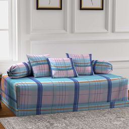 Arrabi Set Of 6 Blue & Pink Printed Diwan Set-9