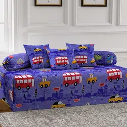 Arrabi Set Of 6 Red & Blue Cartoon Printed Cotton Blend Diwan Set-8