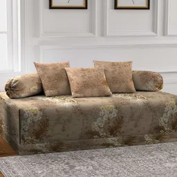 Arrabi Brown Set of 6 Floral Print Diwan Set-48