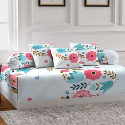 Arrabi Set of 6 Blue & Pink Printed Cotton Diwan Set-5