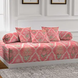 Arrabi Peach-Colored Set of 6 Printed Diwan Set-19