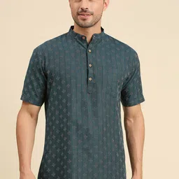 RAJUBHAI HARGOVINDAS Men Geometric Woven Design Pastels Cotton Kurta-picture-12