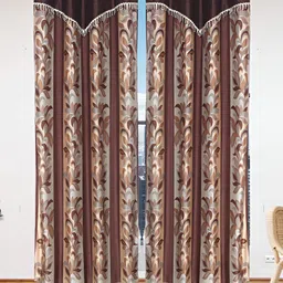 Stella Creations Brown 2 Pieces Floral Print Room Darkening Door Curtains-image-51
