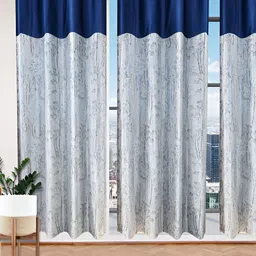 Stella Creations Blue 3 Pieces Floral Room Darkening Door Curtains-image-55