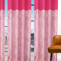 Stella Creations Pink 3 Pieces Floral Room Darkening Door Curtains-image-15